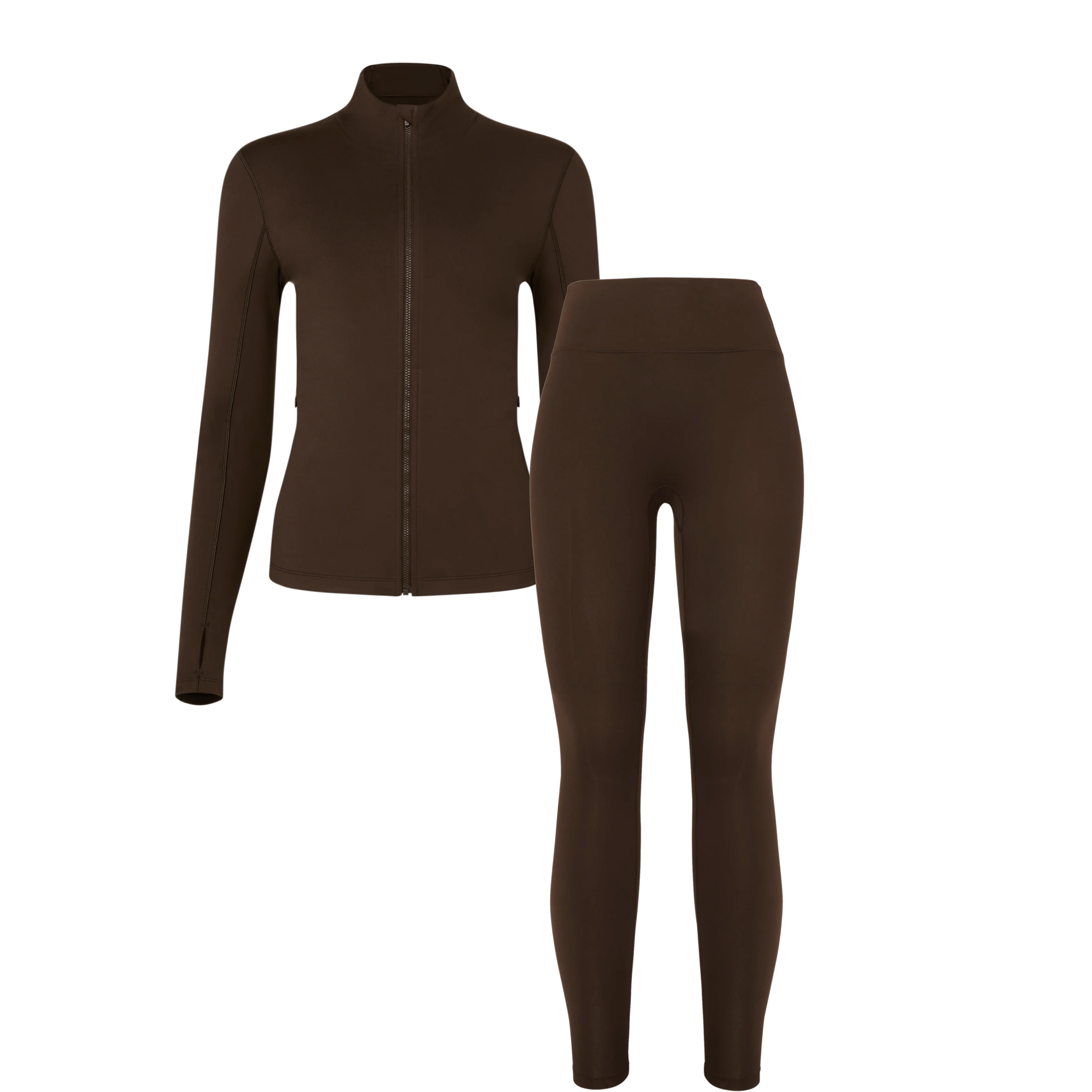 Women's Matte Zip-Up Jacket x Tights - Chocolate - Image 3